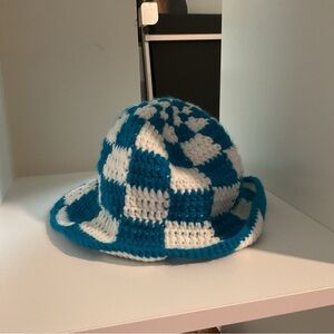 Blue and White Checkered Crochet Hat